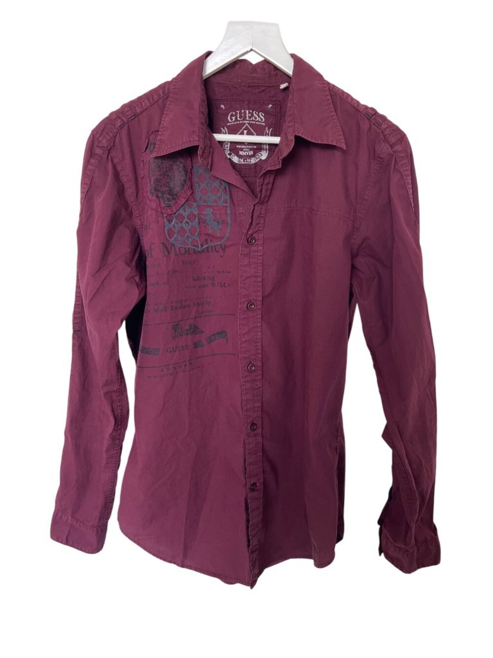 Guess Mens Burgundy Long Sleeve Button Down Shirt